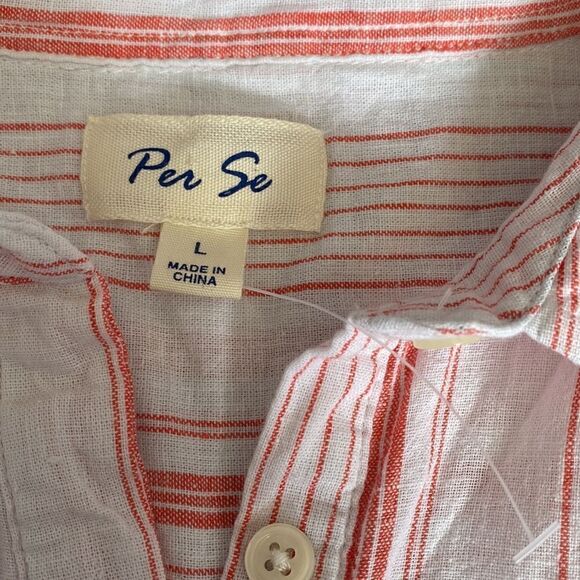 NWOT - Per Se Linen Blend Striped Pullover Shirt - Size Large - Picture 3 of 10